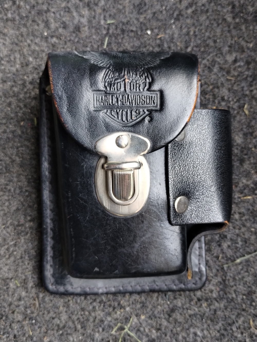 Harley Davidson black leather belt cigarette case holder Collectibles VINTAGE